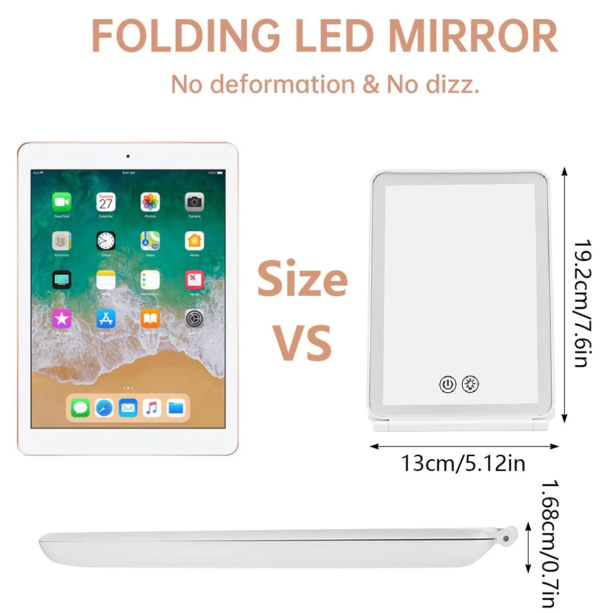 LED Makeup Mirror with Light Dimmable Cosmetic Mirror Folding Mirror for Travel Outwork Make-up Mirror Portable Vanity Mirror