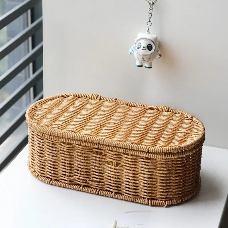 Bohemian Imitation Rattan Storage Basket Woven Dust-proof Frame Home Decoration Organizer