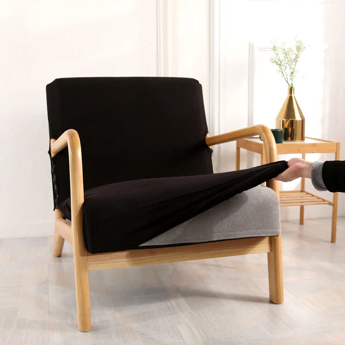 Armchair Slipcover Elastic Modern Chair Cover Zipper Stretch Wood Arm Chair Cover Protector Removable Seat Cover Home Decor