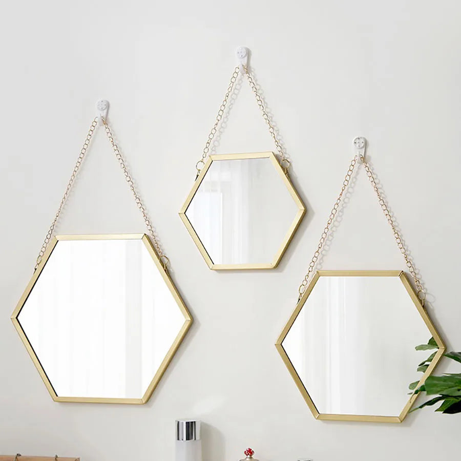 Iron hexagonal wall mounted mirror, wall mounted decorative mirror, living room, bathroom, dormitory, washbasin, wall mounted ma