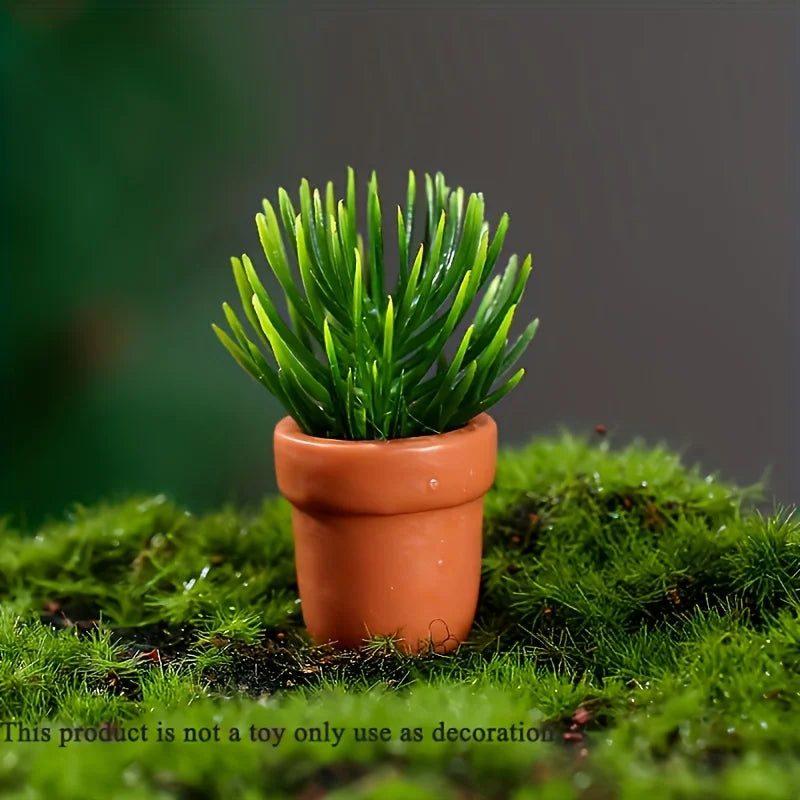 5pcs/set Artificial Mini Potted Plants, Tiny Miniature Fake Flower Pot Simulation Bonsai Decorative Grass Greenery in Pots For m