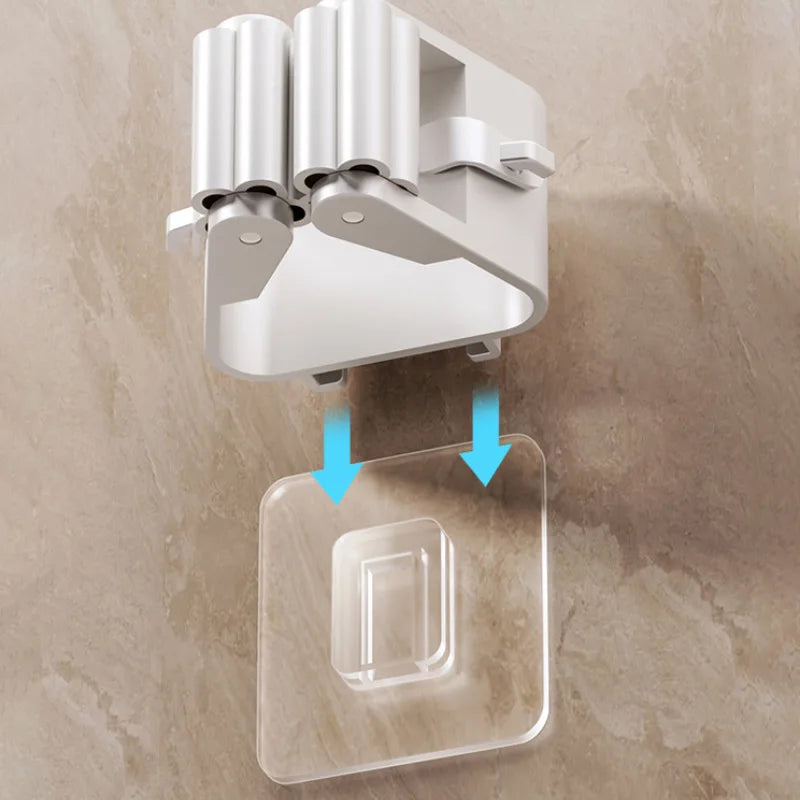 Bathroom Storage Rack Mop Holder Wall Mounted Mop Organizer Broom Hanger Mop Clip Wall Hanging Mop Rack Self Adhesive Hooks