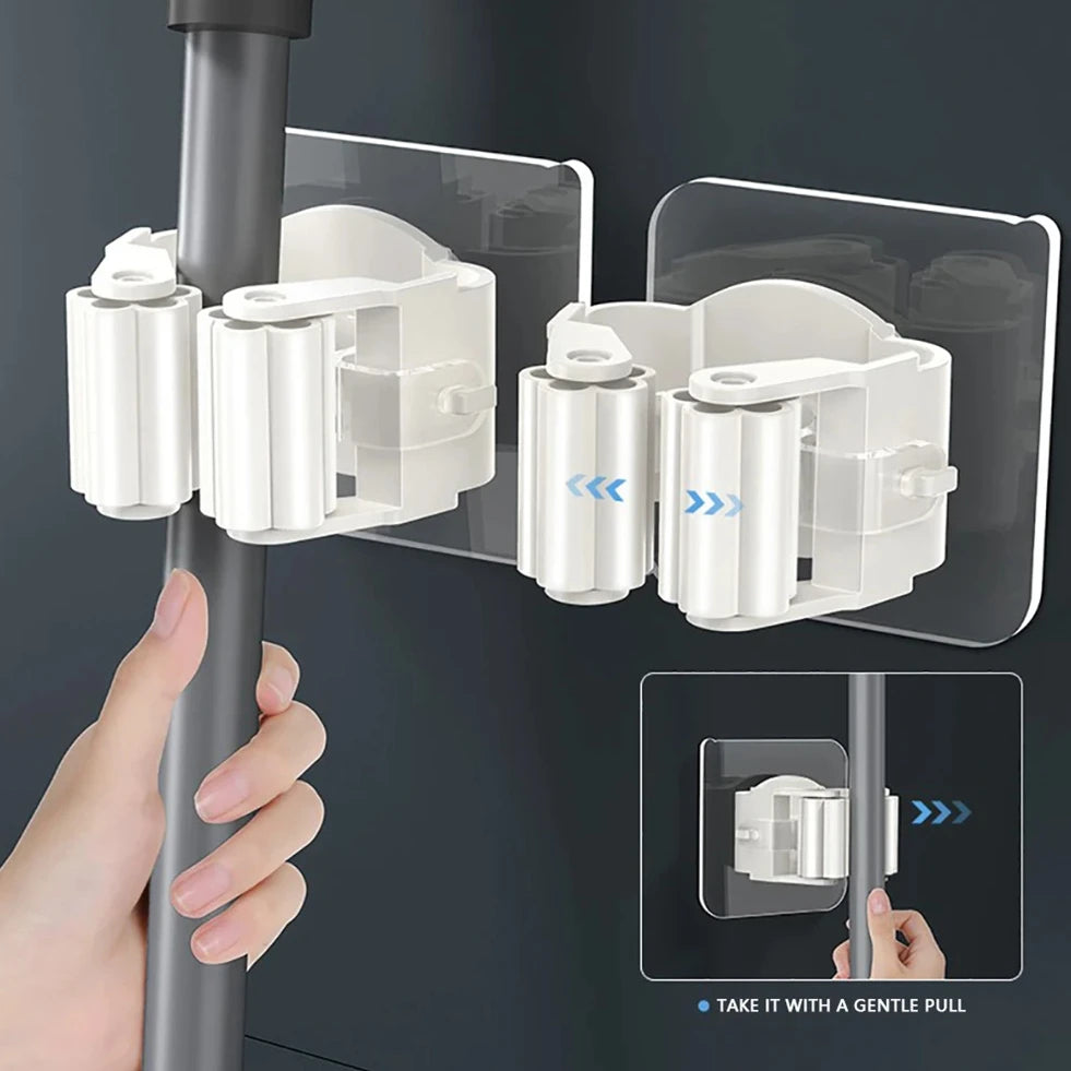Bathroom Storage Rack Mop Holder Wall Mounted Mop Organizer Broom Hanger Mop Clip Wall Hanging Mop Rack Self Adhesive Hooks