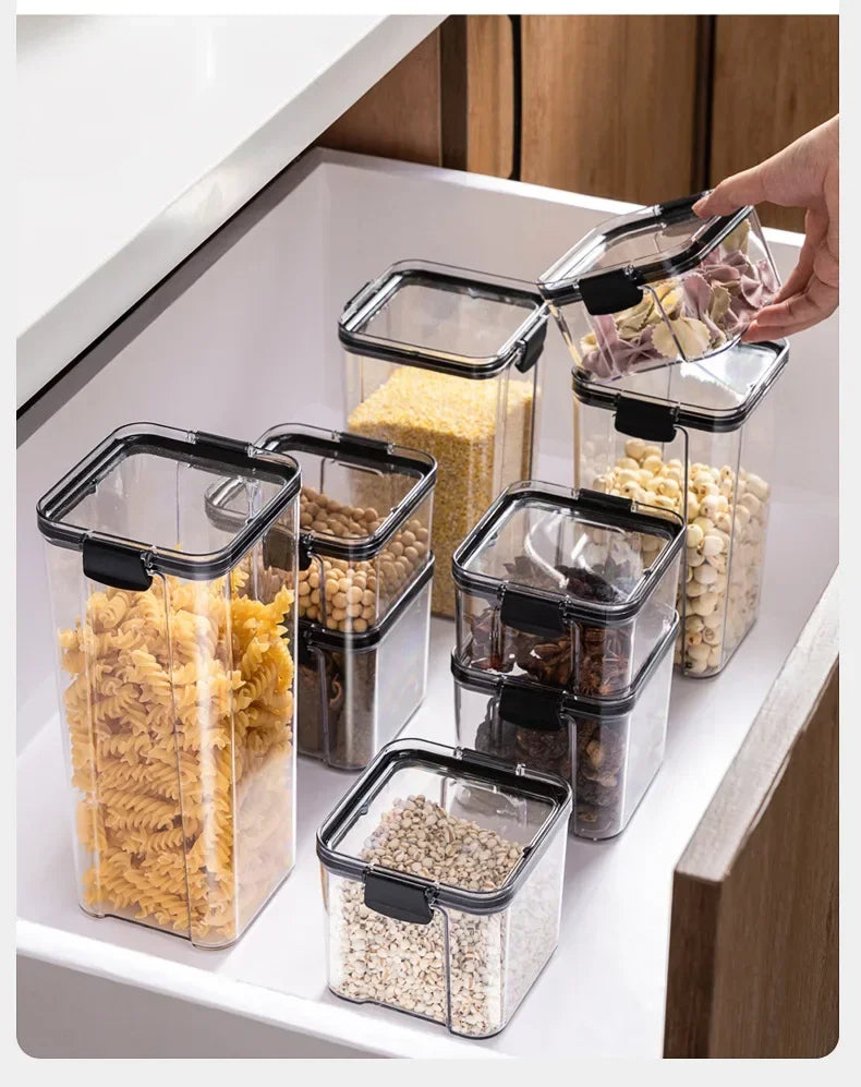 Kitchen Refrigerator Food Storage Container Multigrain Storage Tank Transparent Sealed Cans Noodle Box Bottle Canisters with Lid