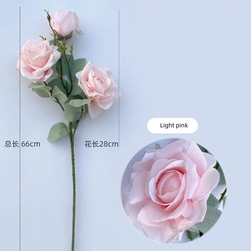 YO CHO Artificial Jasmine Snow Roses Branch Fake Silk Roses Flowers for Wedding Decoration Table Marriage Big Rose Flower Heads
