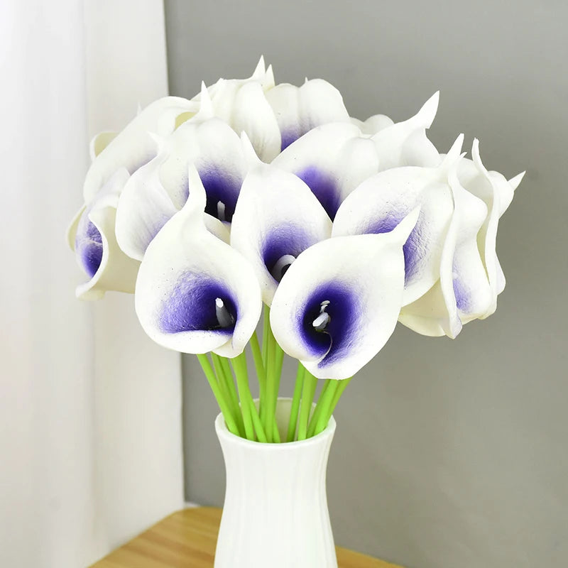 5Pcs White PU Fake Flower Artificial Real Touch Calla Lily For Wedding Bridal Bouquets Home Table Flowers Bouquet Decorations
