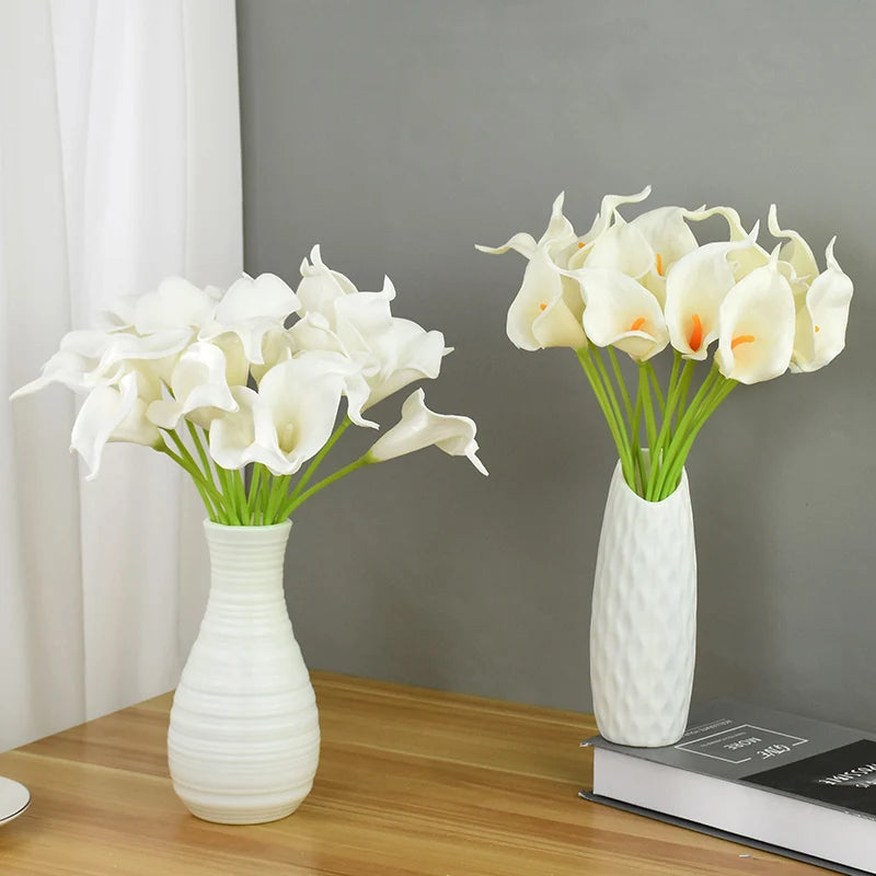 5Pcs White PU Fake Flower Artificial Real Touch Calla Lily For Wedding Bridal Bouquets Home Table Flowers Bouquet Decorations