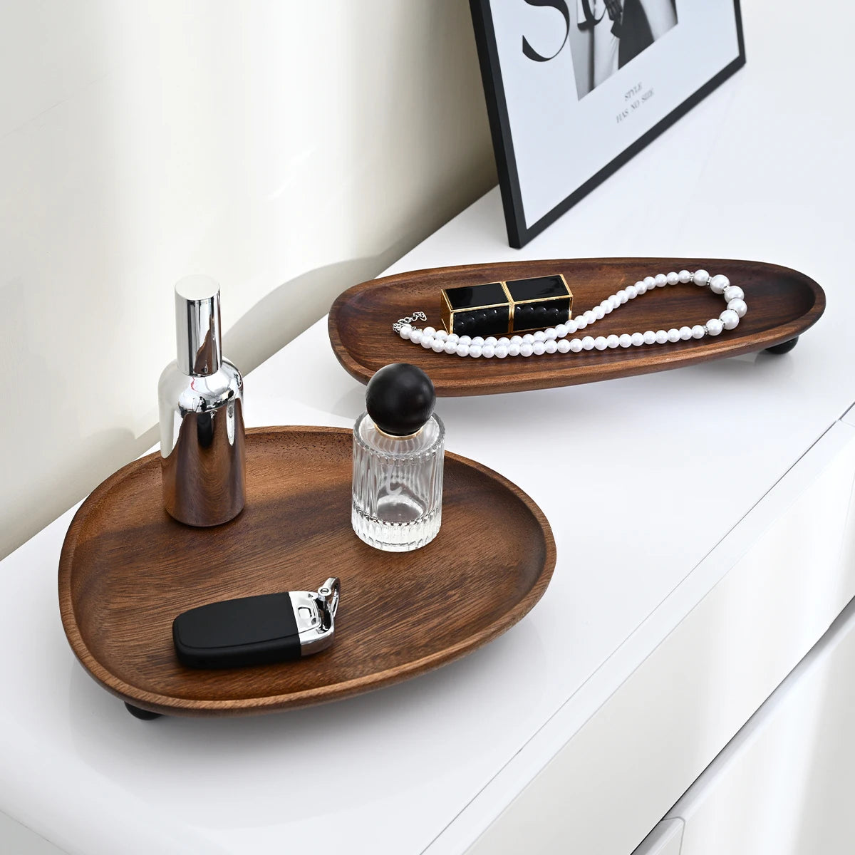 1Pc Wooden Tray, Walnut Color Entrance Key Tray, Jewelry Cosmetics Perfume Aromatherapy Tray