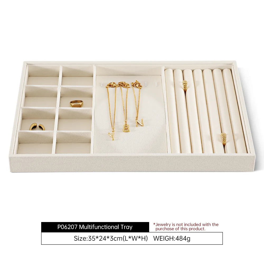 YinBeiNi Linen Stackable Ring Earring Bracelet Necklace Display Tray Jewelry Storage Drawer Insert Organizer Holder Tray P062