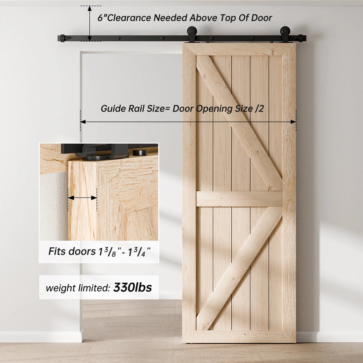 WOLFBIRD Sliding Barn Door Hardware Kit T Shape Roller + Durable Splice Track Suitable for Single Door Stable Rail System
