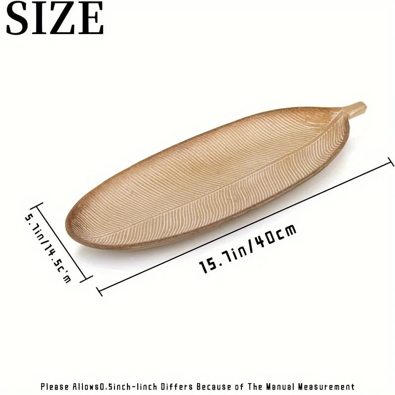 Nordic Wooden Tray Gold Leaf Shape Serving Tray Jewelry Pallet Fruit Snack Candy Dish Table Decoration Storage Organizer
