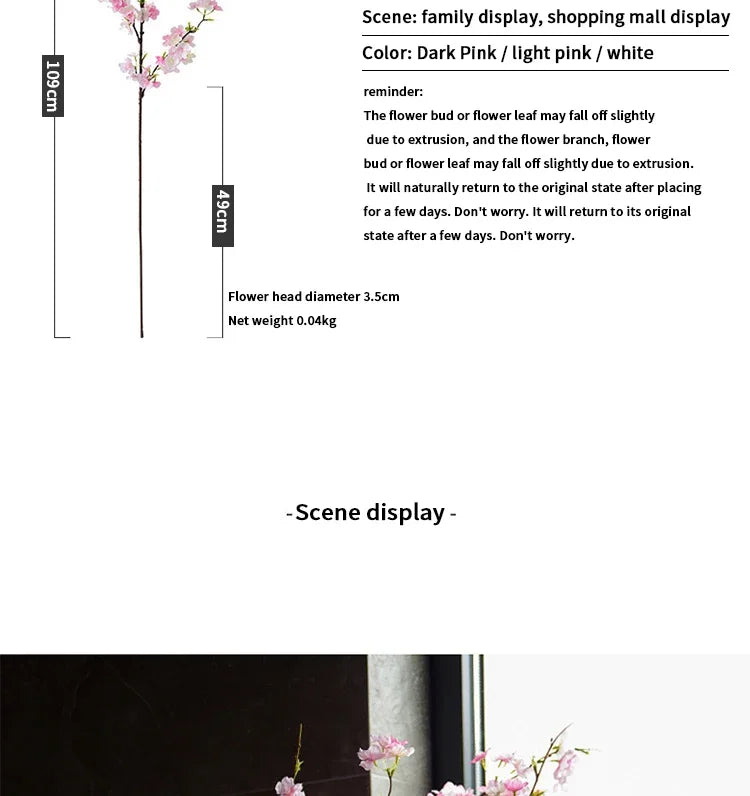 Artificial Cherry Blossom Branches, Silk, Pink, White, Fake Plant, Living Room, Home, Wedding Arch, DIY Decorative Floral, 109cm