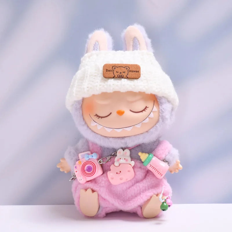 For 15-17 Cm Labubu Clothes Outfit Labubu Sitting Party Bottle Overalls Hat Dolls Accessories Cute Decoration (No Doll)