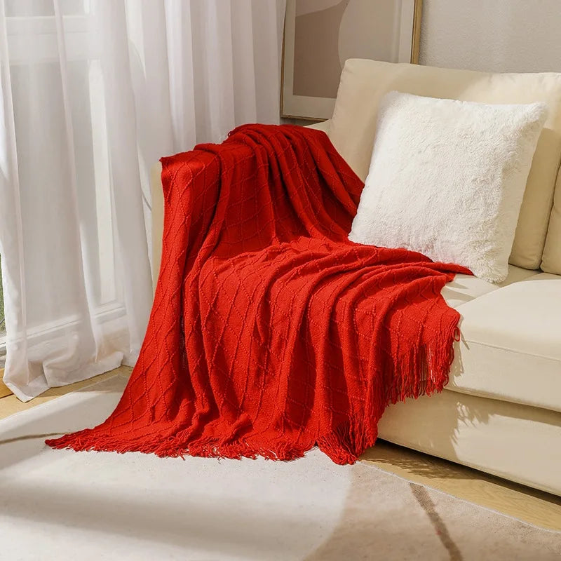Cream White Textured Knitted Throw Blankets With Tassels Vintage Lightweight Farmhouse Gift Blankets 50x60inch Gift Blankets