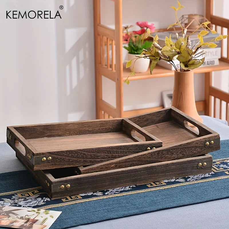 Wooden Rectangular Tea Tray Wooden Tray Wooden Hotel Dinner Tray Suitable for Dinner Dessert Bathroom Supplies Kitchen Storage