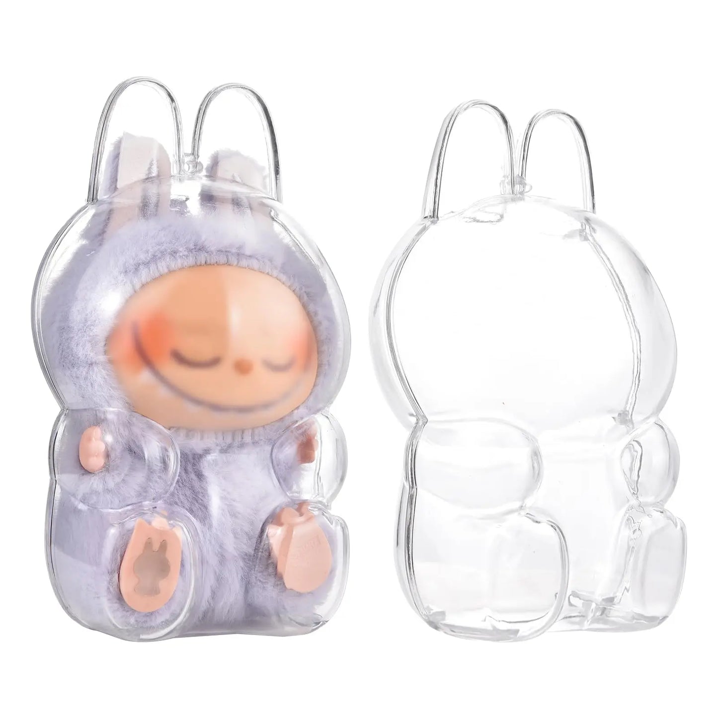 1-3 pcs Protective Case Cover for Labubu Doll V1 V2 V3,Plastic Acrylic Display Case for Standing and Seat Series with Keychain