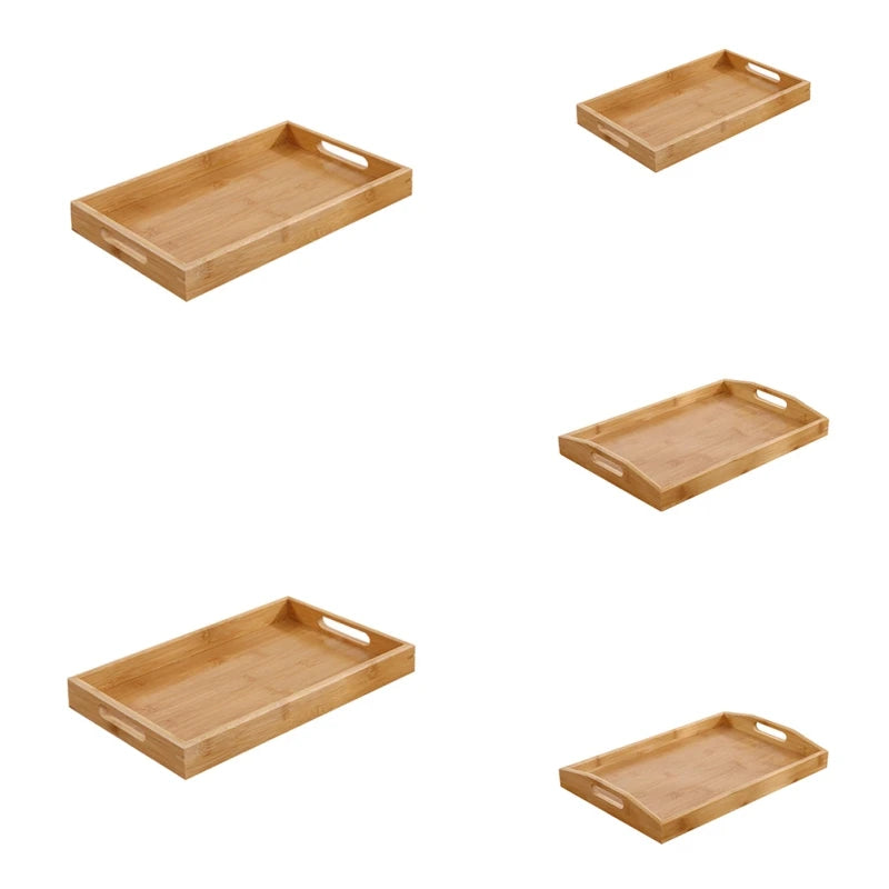 Bamboo Wooden Rectangular Tea Tray Solid Wood Tray Tea Cup Trays Stand Tray With Handle Wooden Hotel Dinner Plate Storage Tray