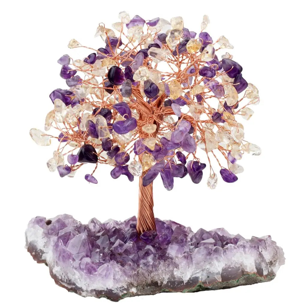 Natural Crystal Money Tree With Rough Amethyst Cluster Base For Luck Wealth Fengshui Home Decoration Desktop Ornaments