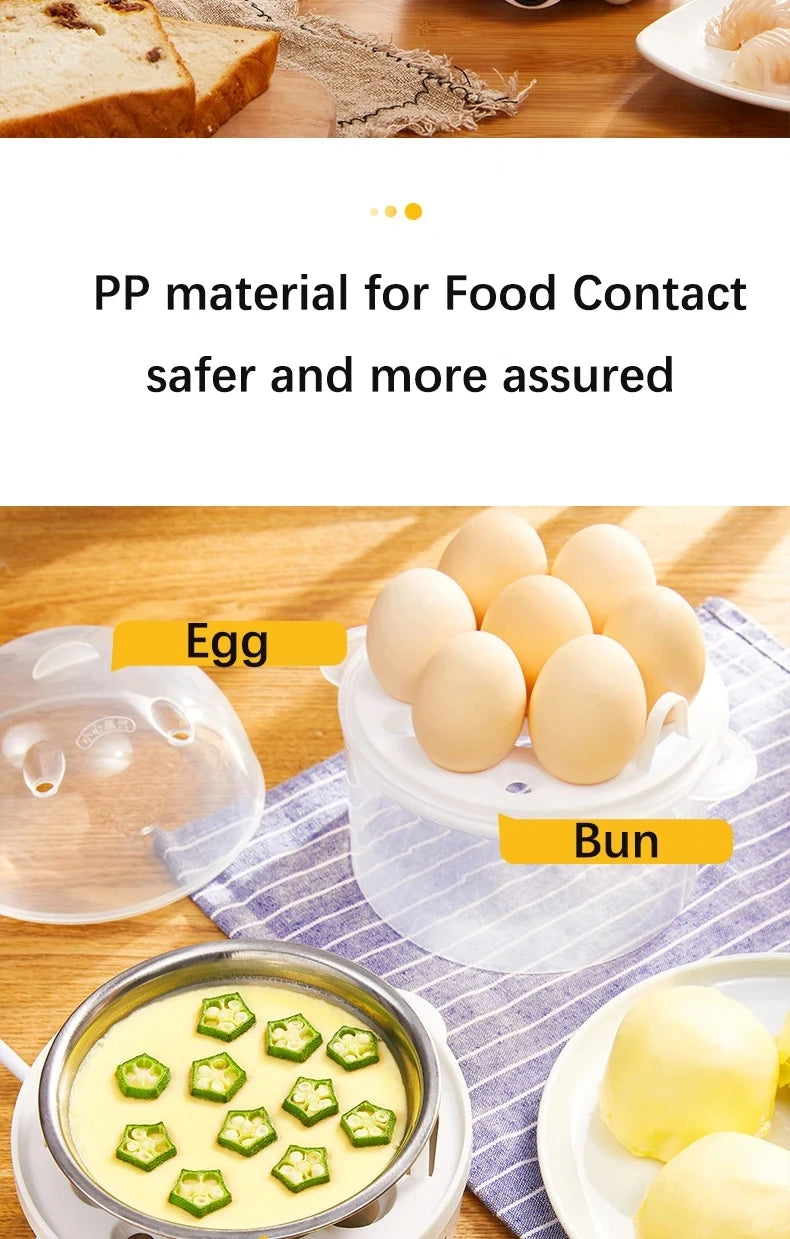 Double Layer Egg Cooker Hard Boiled Egg Cooker Anti-dry Electric Egg Boiler with 40mL Measuring Cup Steam