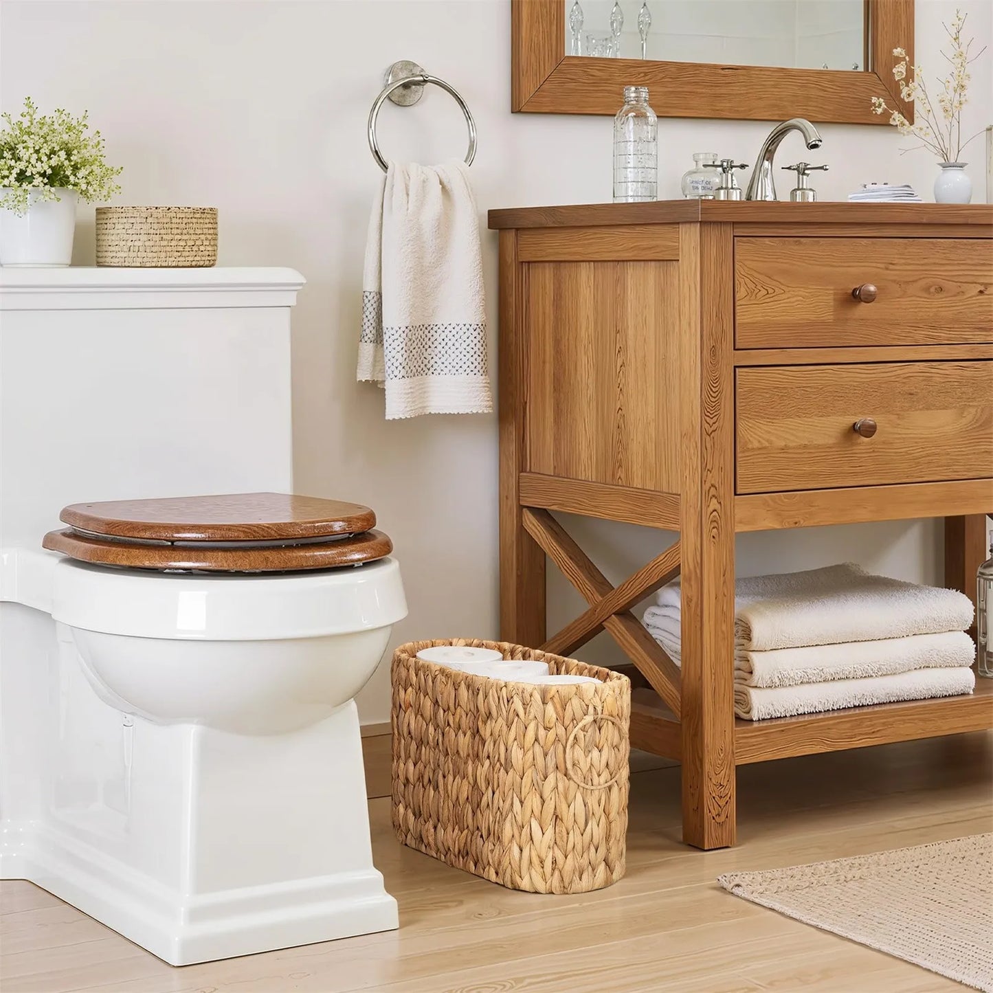 Portable Desktop Sundry Storage Basket Practical Bathroom Supplies Storage Basket Imitation Rattan Woven Rectangular Storage Box