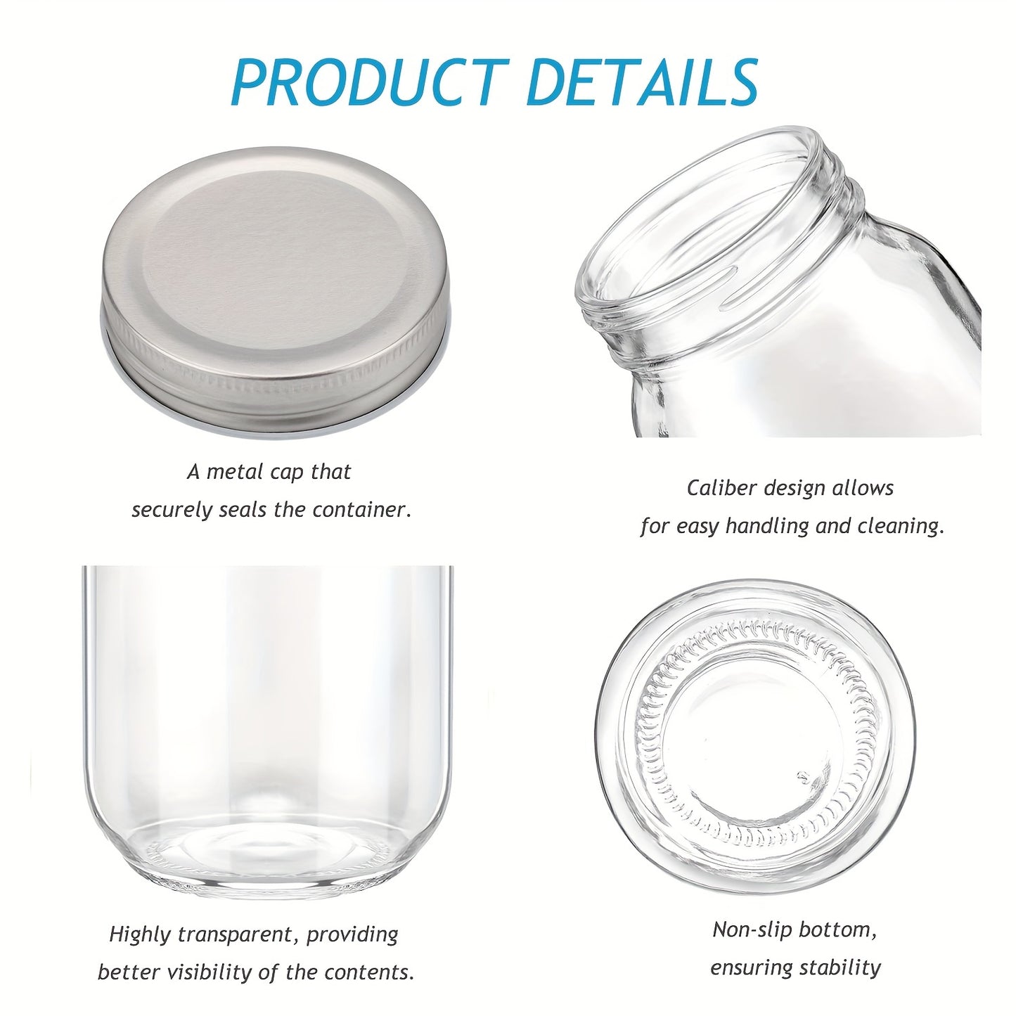 6Pcs, 12Pcs, 500Ml/16Oz, Glass Mason Jar, Glass Storage Jar, Kitchen Storage Container, Glass Sealed Jar Container, Pickle Jar, Regular Sealing Lid, Suitable for Jam, Salad Dressing, Honey, Shower/Wedding Gift