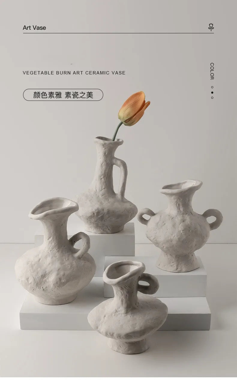 Hydroponics Nordic Style Simple Flower Pot, Ceramic White Vases, Table Accessories, Bathroom Aesthetic Room Decoration