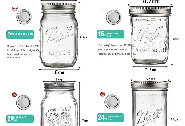 American Mason Jar Glass Transparent Oat-Sealed Beverage Cup Durable Kitchen Storage Container for Milk Shake & Juice