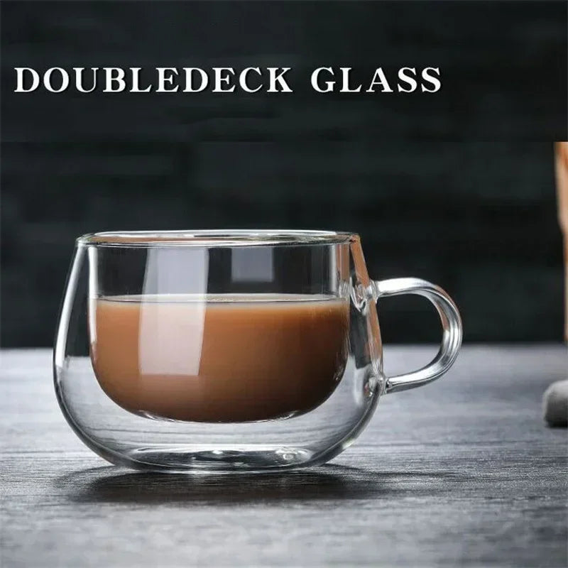 150/250/350ML Glass Cup with Handle Heat Resistant High Borosilicate Double Wall Glass Coffee Milk Beer Cups Kitchen Tools Gift