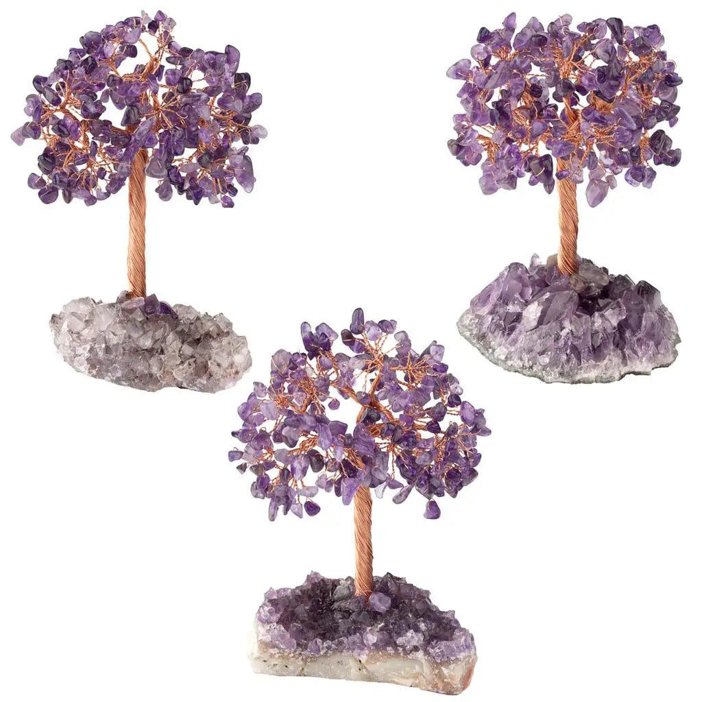 Natural Crystal Money Tree With Rough Amethyst Cluster Base For Luck Wealth Fengshui Home Decoration Desktop Ornaments