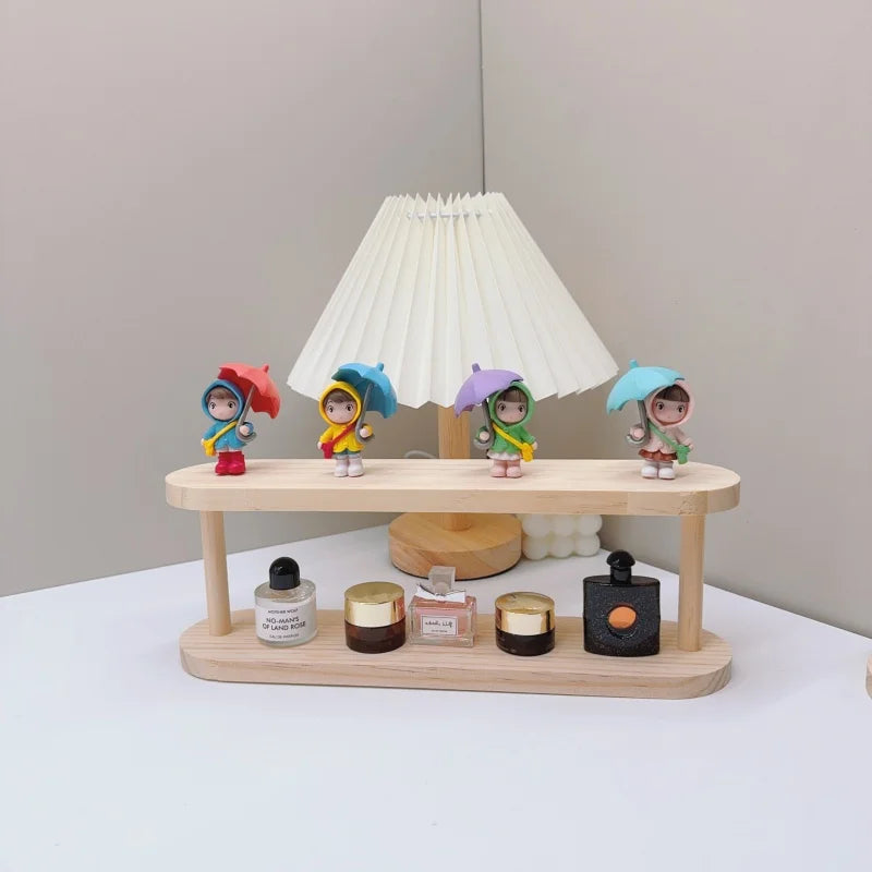 Wooden Storage Shelf 2-Tiers Desktop Organizer Shelves Desk Perfume Display Rack Desktop Dressing Table Cosmetics Storage Rack