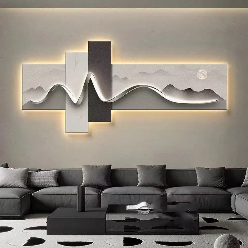 Living room decoration painting, LED ambient light painting, modern luxury sofa background wall, minimalist hanging painting
