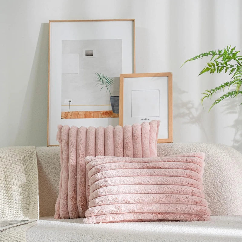 Pillow Cover Faux Rabbit Fur Square Cushion Big Thick Striped Super Soft Solid Color 45x45cm Sofa Decor Cushion Cover