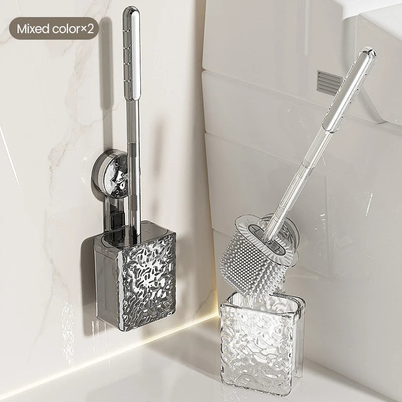 Bathroom Cleaning Brush Wall Mounted Non Perforated Suction Cup Toilet Brush Long Handle Glacier Patterned Bathroom Supplies