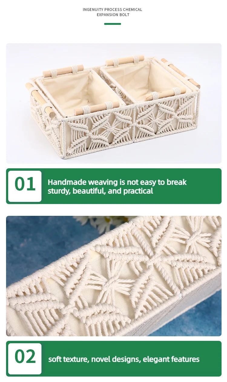 Handmade Woven Basket Cotton Rope Storage Book Toy Desktop Sundries Storage Box Literary and Retro Style