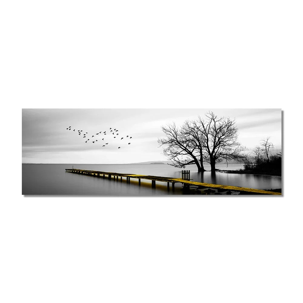 Modern, Minimalist, Wall Art, Landscape Seaside Goldenwood Bridge, Canvas Print Poster, Home Living Room Backdrop Decoration