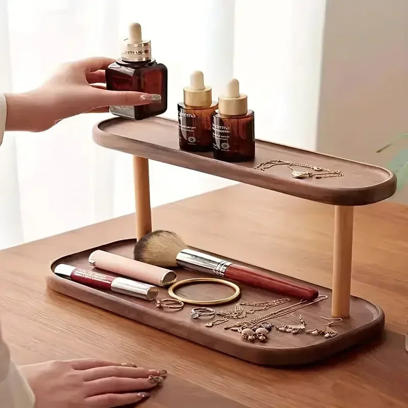 1PC Wooden Storage Shelf 2-Tiers Desktop Organizer Shelves Desk Display Rack Desktop Dressing Table Cosmetics Storage Rack Hot