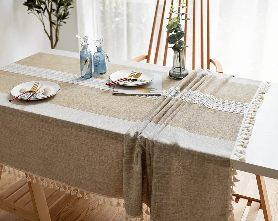 Battilo Linen Cotton Tablecloth Round Rectangular Table Cloth Waterproof Table Cover for Dining Coffee Table Kitchen Room Decor
