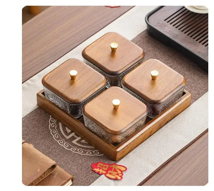 Walnut Fruit Tray Snack Tray Household Divided Dry Fruit Inventory Candy Glass Bowl Fruit Tray Water Fruit Plate