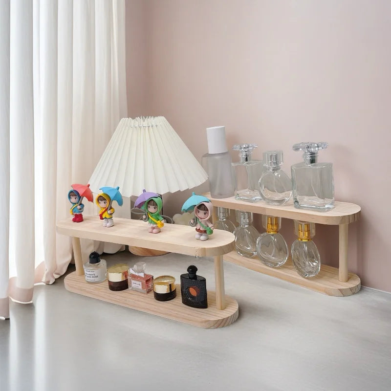 Wooden Storage Shelf 2-Tiers Desktop Organizer Shelves Desk Perfume Display Rack Desktop Dressing Table Cosmetics Storage Rack