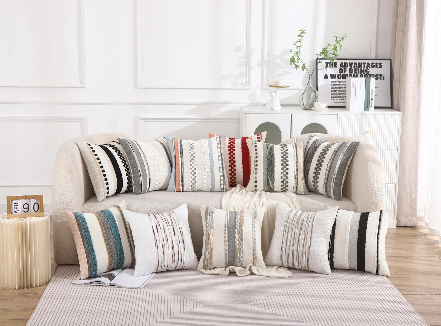 1 Pc Boho Throw Pillow Covers 18x18 Inch Striped Cousion Cover Decorative Chenille Pillowcases Square Cushion Covers