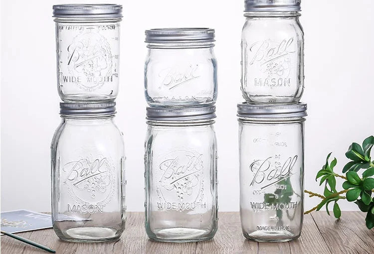 American Mason Jar Glass Transparent Oat-Sealed Beverage Cup Durable Kitchen Storage Container for Milk Shake & Juice