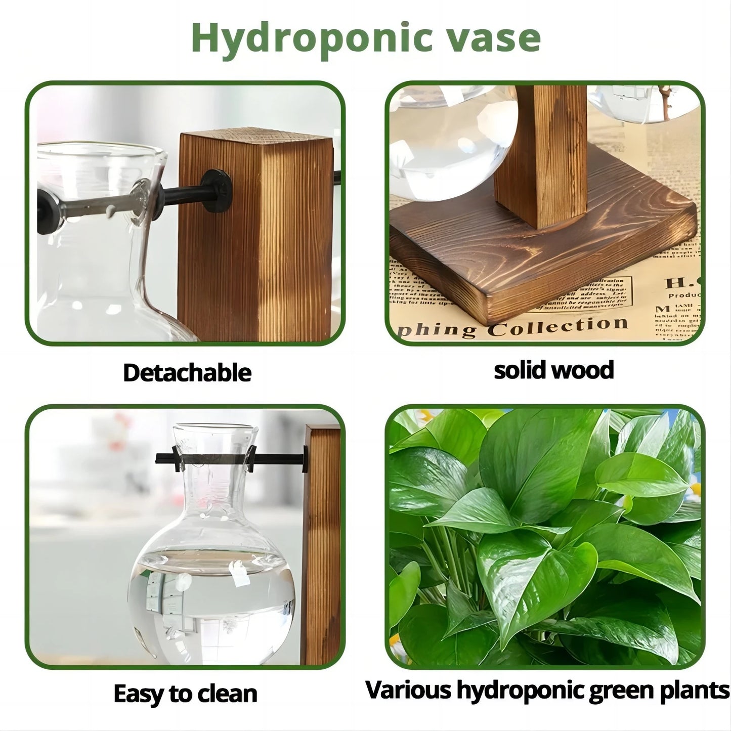 Creative Glass Desktop Planter Bulb Vase Wooden Stand Hydroponic Plant Container Decor Home Tabletop Decor Vases