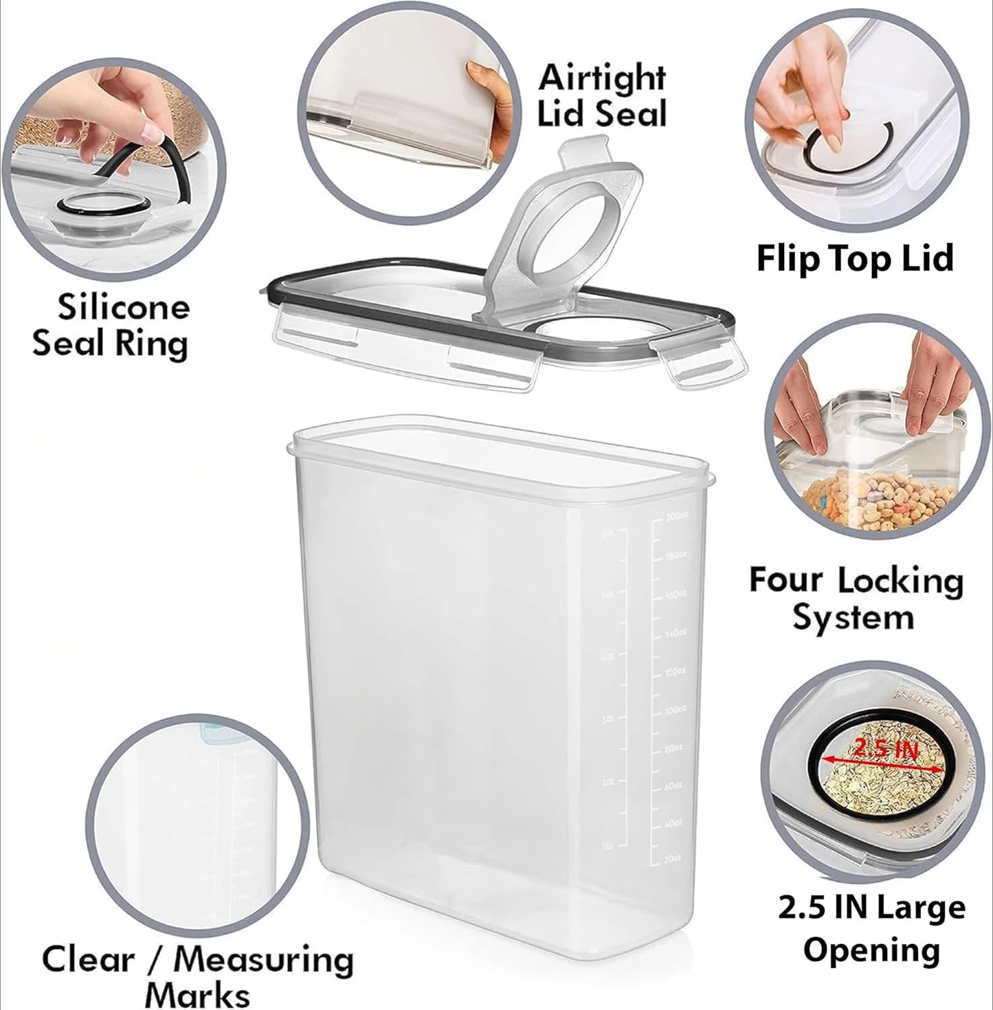 Food Storage Containers with Lids Stackable Treat Box Containers for Kitchen Pantry Organization Containers for Rice Dispenser