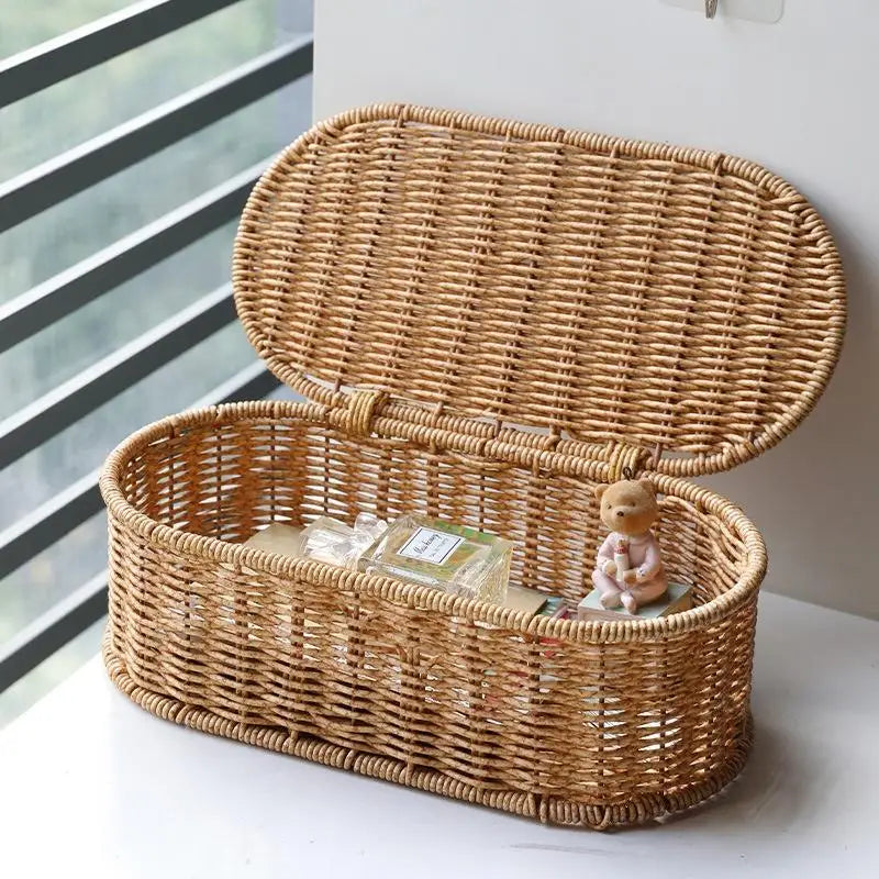 Bohemian Imitation Rattan Storage Basket Woven Dust-proof Frame Home Decoration Organizer