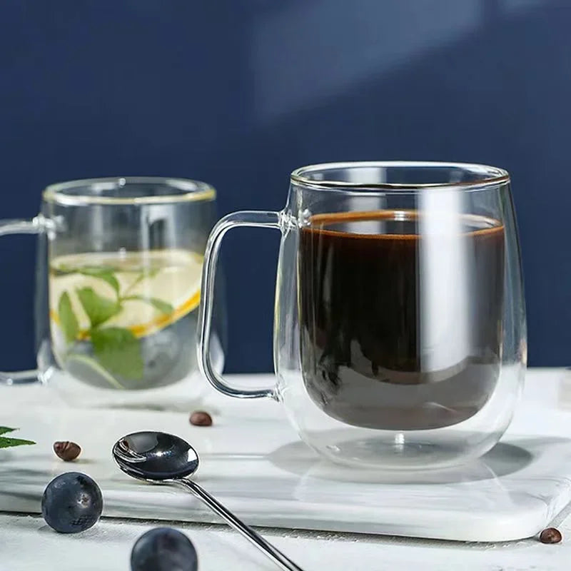 150/250/350ML Glass Cup with Handle Heat Resistant High Borosilicate Double Wall Glass Coffee Milk Beer Cups Kitchen Tools Gift