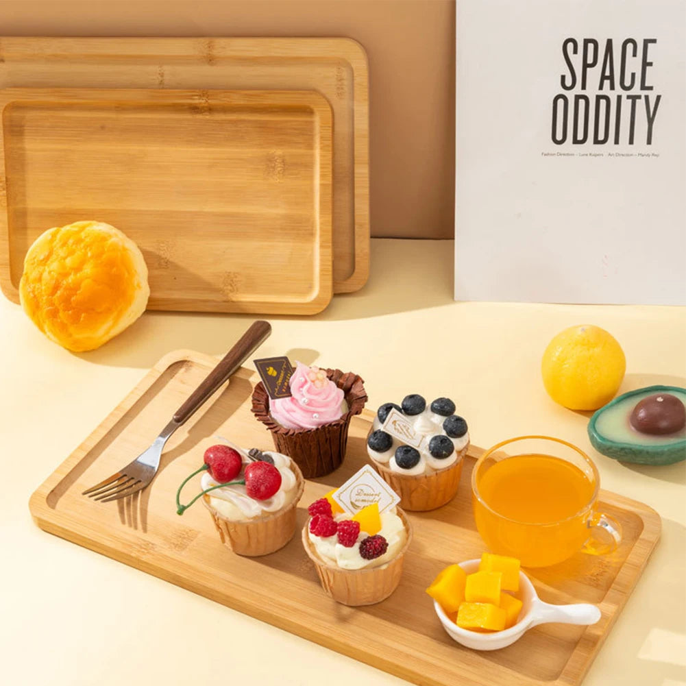 Wooden Serving Tray Bamboo Tray Carved Tea Tray Plate Tableware Stand Fruit Bread Tea Food Tray Oil Resistant Tray KitchenSupply