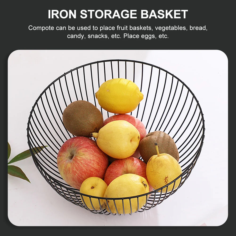 Large Capacity Metal Storage Bowl Iron Fruit Basket Egg Container Vegetable Tray Round Storage Basket Home Storage ganization