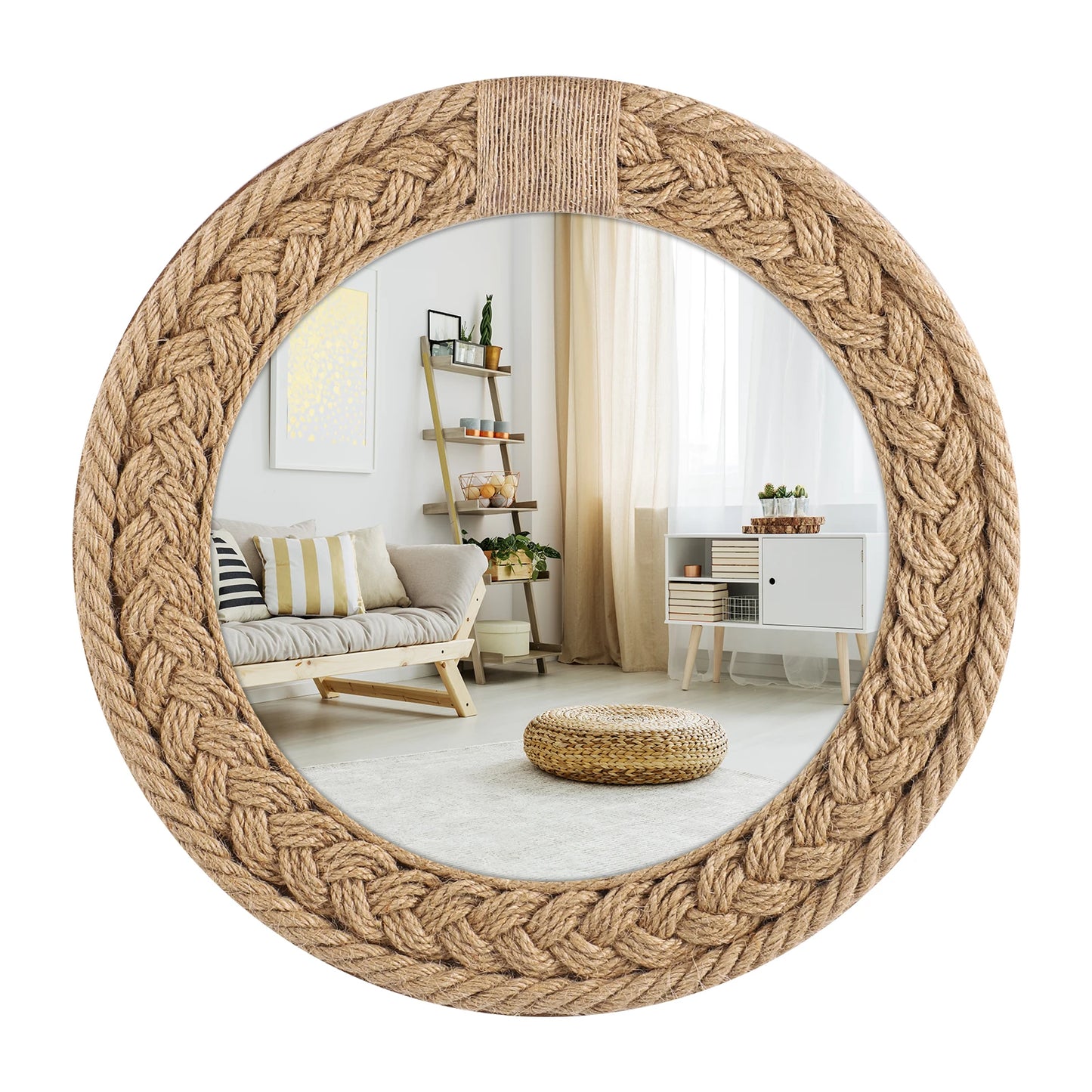 Hand-woven Nordic decorative hanging mirror creative hanging wall sofa porch homestay style background wall decor makeup mirror