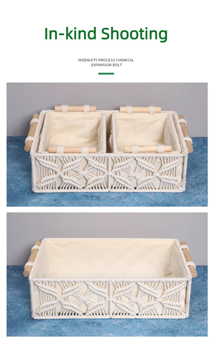 Handmade Woven Basket Cotton Rope Storage Book Toy Desktop Sundries Storage Box Literary and Retro Style
