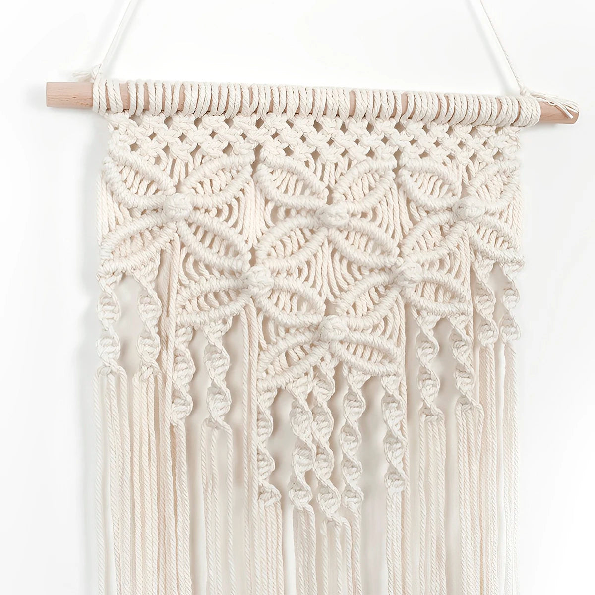 Macrame Wall Hanging Tapestry Handmade Bohemian Ethnic Chic Tapestry Boho Woven Wall Art Décor Beige Tassel Cotton Crochet
